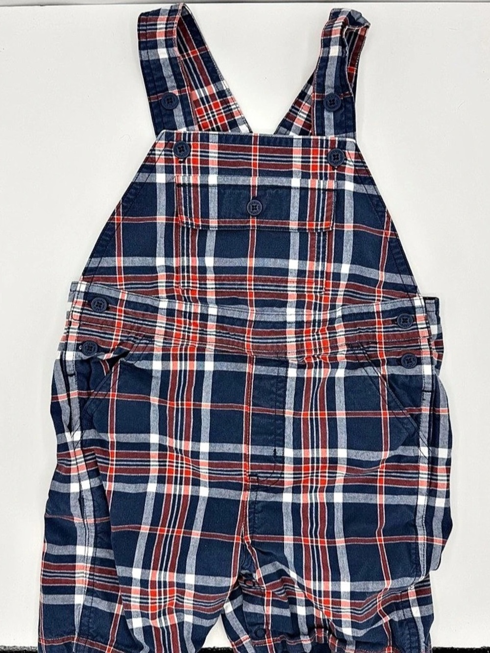 Janie and Jack Baby Plaid Overalls in Blue & Red 12-18M